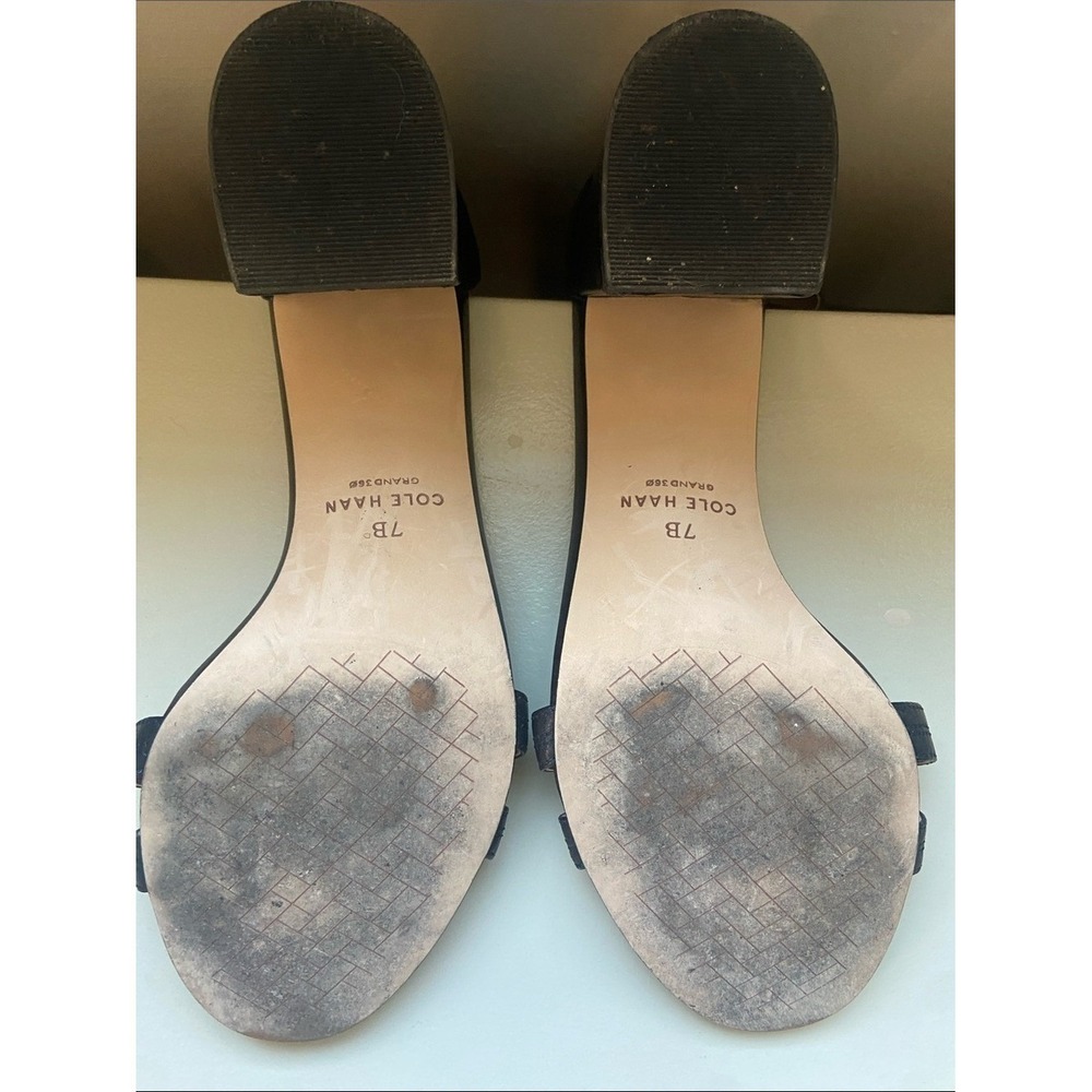 Cole Haan Black Leather Block Heel Sandals with Ankle Strap - Picture 4 of 5